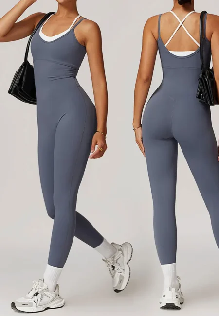 Seamless Color Block Yoga Jumpsuit with Pockets - Quick Dry