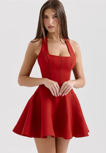 Stunning Red Halter Mini Dress - A-Line Party Perfection
