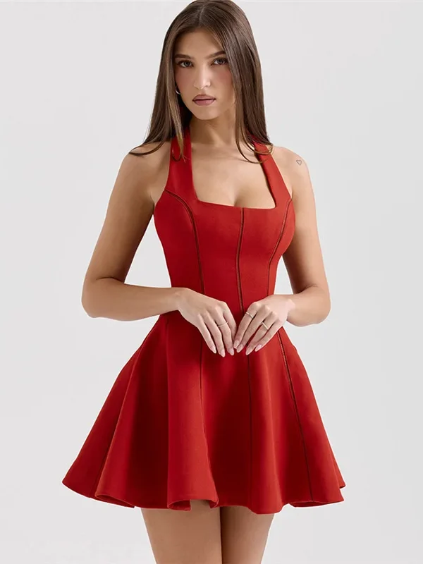 Elegant Red Halter Neck Mini Dress - Chic Party Essential