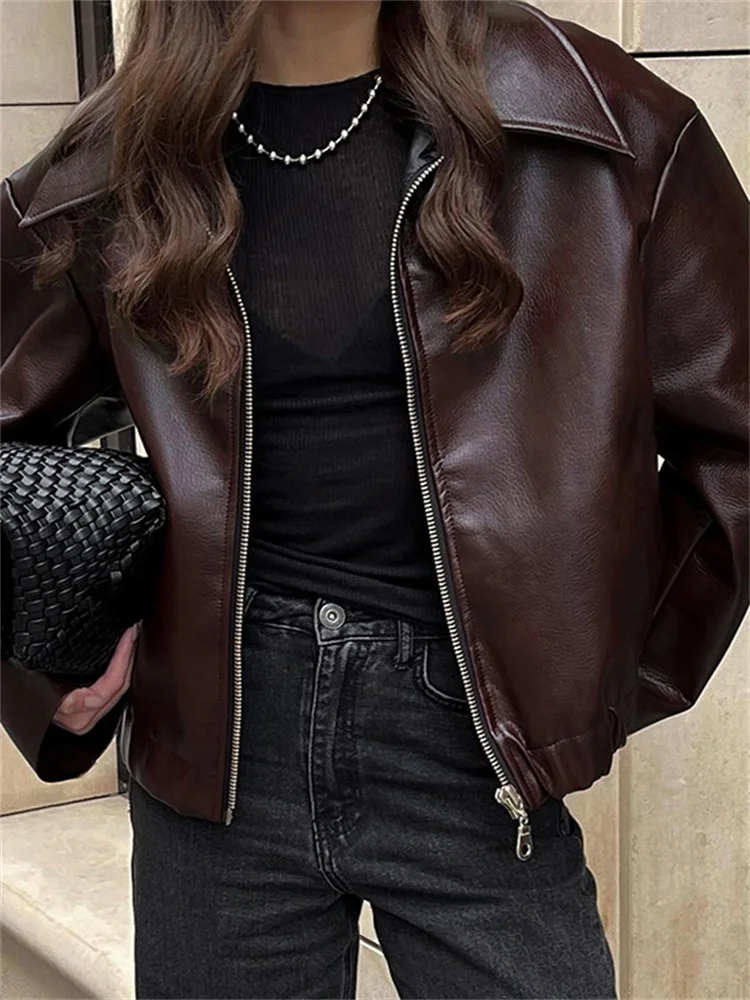 Kf-S53Af3Ec1Bf514Ee4Af5A8B36F90F4A52P Burgundy Faux Leather Jacket Women Zipper Coat Autumn Style