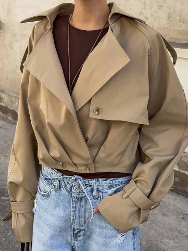 Khaki Double-Breasted Jacket for Chic Office Elegance