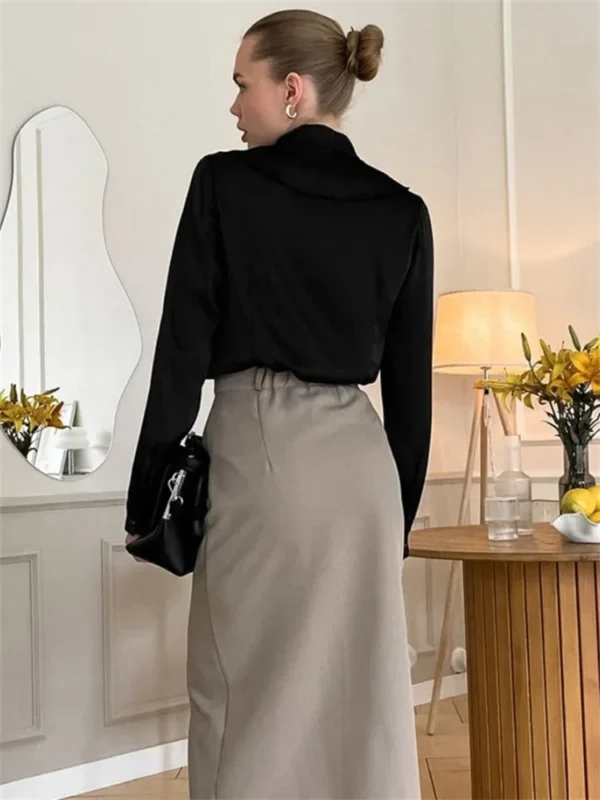 Moopsi Casual Ruffled Satin Shirts Female Patchwork Elegant Commute Fashion Clothes Solid Long Sleeve Autumn  Ladies Blouse