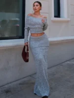 Chic One-Shoulder Knitted Skirt Set for Effortless Elegance