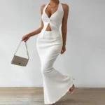 Chic Two-Piece Summer Set: Lace-Up Top & Long Skirt Elegance - Image 3