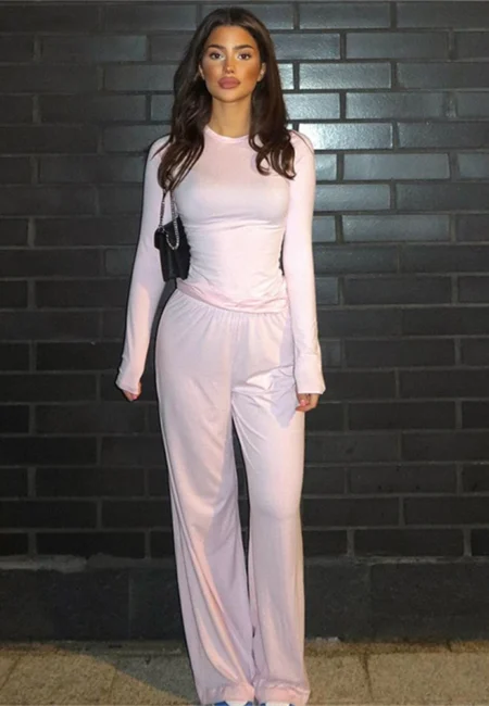 Luxe Pink Wide Leg Loungewear Set - Cozy Streetwear Vibes