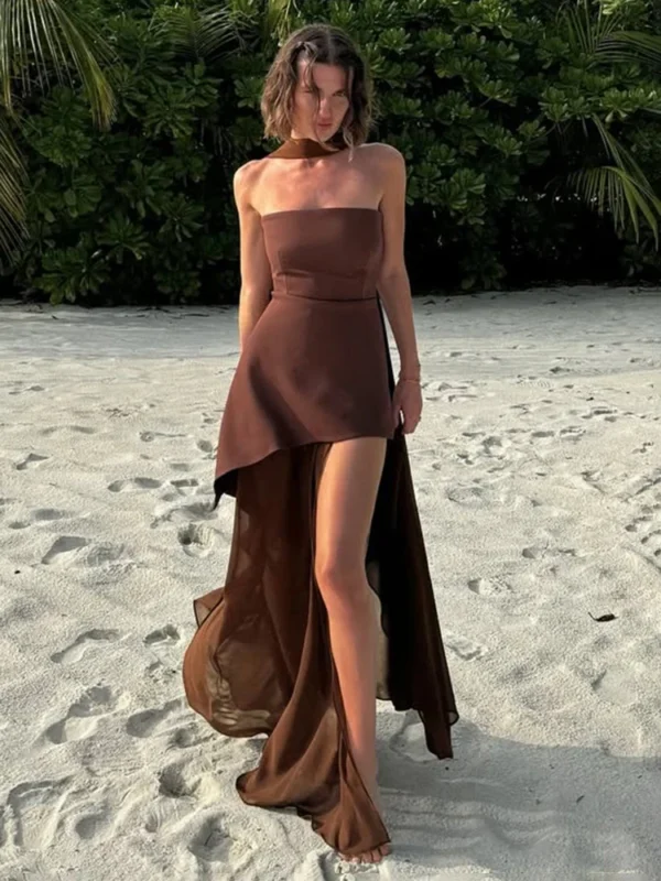 Stunning Ankle-Length Strapless Summer Dress With Patchwork