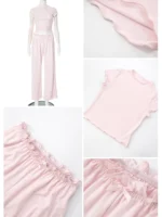 Chic Summer Leisure Suit: Wave Edge Crop Top & Pants Set - Image 6