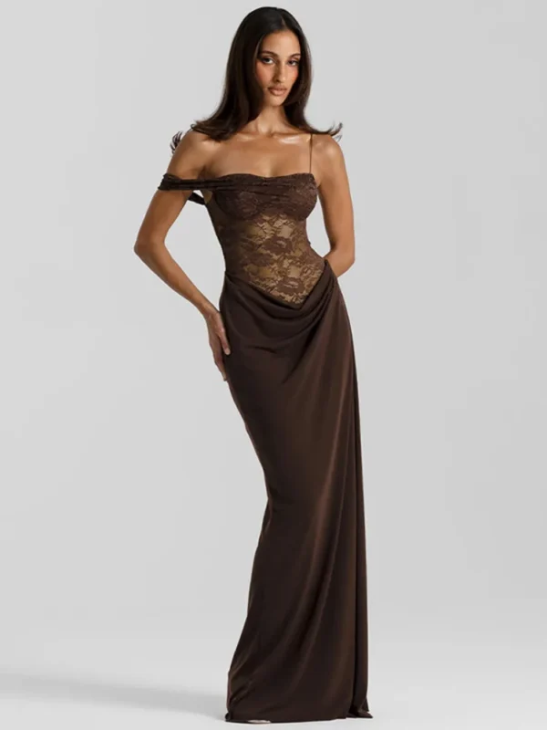 Elegant One Shoulder Lace Maxi Dress - Backless Gown for Occasions