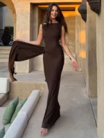 Elegant Off-Shoulder Pleated Maxi Dress for Effortless Style - Image 5