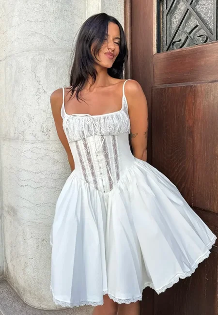Elegant Lace Splice A-Line Mini Dress for Women