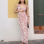 Chic Pink V-Neck Lace-Up Dress for Elegant Summer Events - Image 3