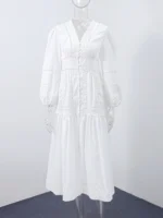 Chic A-Line Lace Dress with Puff Sleeves for Spring Elegance - Image 6