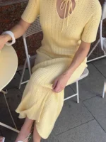 Lace-Up O-Neck Sweater Dress for Elegant Office Style - Image 2