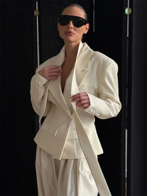 Moopsi Elegant Fashion Suit jacket Female Patchwork V-Neck Lace-Up Commute Long Sleeve Autumn  Coat For Women Bandage Suit