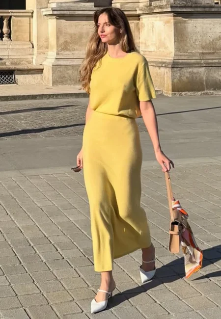 Luxe A-Line Knit Set: O-Neck Top & High-Waist Skirt Duo