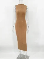Elegant Sleeveless Turtleneck Knit Maxi Dress for Women - Image 5