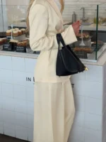 Elegant Apricot Two-Piece Set: Satin V-Neck & Wide Leg Trousers - Image 5