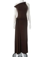 Elegant Off-Shoulder Pleated Maxi Dress for Effortless Style - Image 6