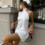 Elegant White Halter Bodycon Dress for Women - Summer Chic - Image 2