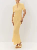 Lace-Up O-Neck Sweater Dress for Elegant Office Style - Image 3