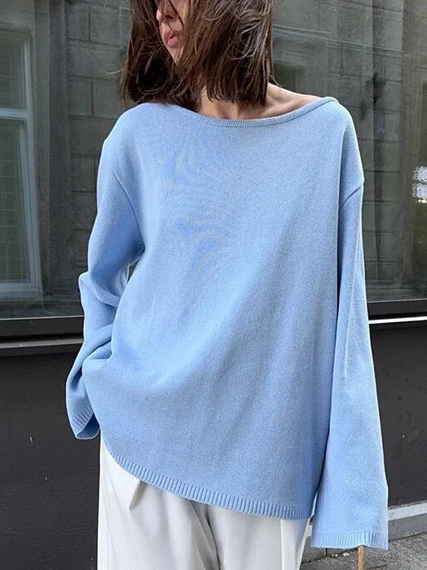 Chic Backless Solid Knitted Sweater for Effortless Elegance