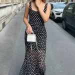 Chic Black Polka Dot A-Line Dress for Elegant Evenings - Image 4