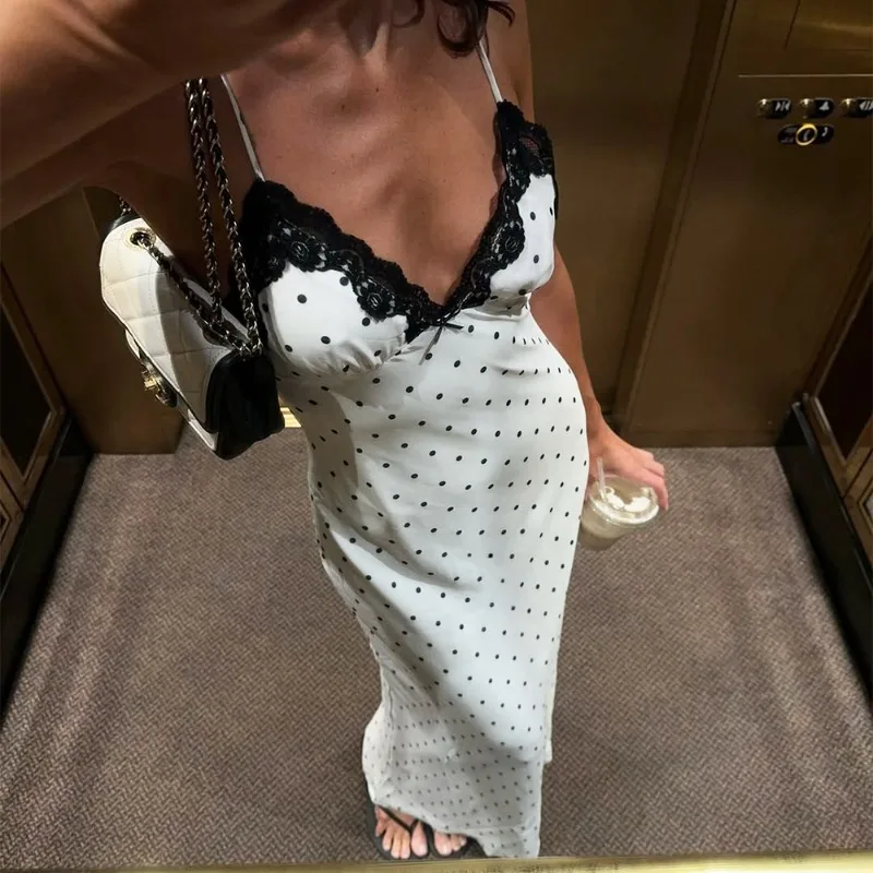 kf-S7edbea1f9ce24fec935a2a19d97b00aaG Retro Polka Dot Lace Maxi Dress V-Neck Summer Party Gown