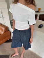 Chic One-Shoulder Polka Dot Top for Effortless Style - Image 4