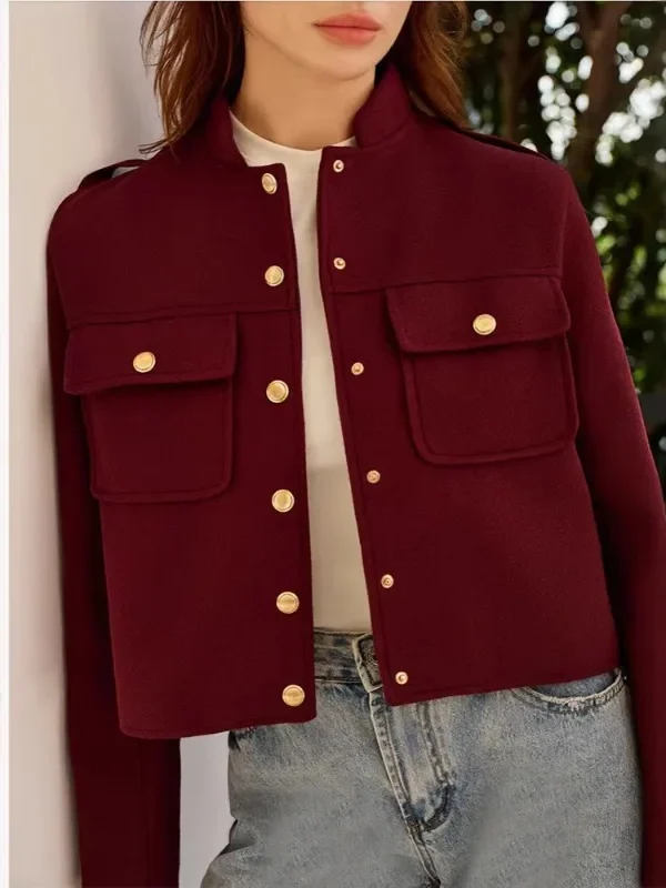 Moopsi  Autumn Short Jacket Women Solid Single Breasted Casual Pocket Warm Coat Streetwear Loose Patchwork Coat Female Outfits