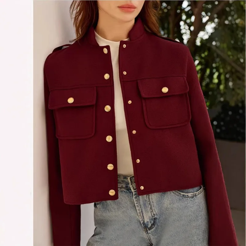 Kf-S829Dee55Eb4247729F03358C917C80F5A Luxe Burgundy Autumn Jacket - Cozy Button-Up Layering Essential