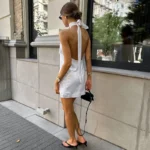 Elegant White Halter Bodycon Dress for Women - Summer Chic - Image 6