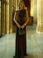 Elegant Off-Shoulder Pleated Maxi Dress for Effortless Style - Image 2