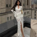 Elegant White Lace Long Dress for Upscale Events and Parties - Image 2