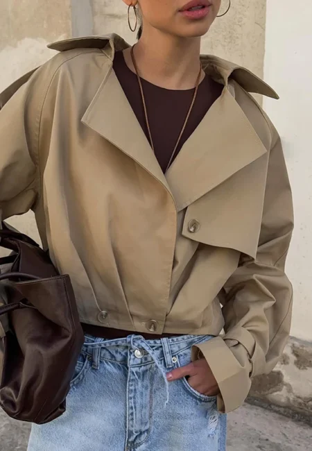 Khaki Pleated Office Blazer - Professional Women's Coat