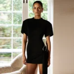 Chic Black Bandage Short Dress with Metal Buckle for Women - Image 3
