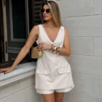 Chic Champagne Shorts Set for Women - Elegant Summer Outfit - Image 2