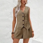 Chic Summer Women's Waistcoat and Shorts Set for Effortless Style - Image 4