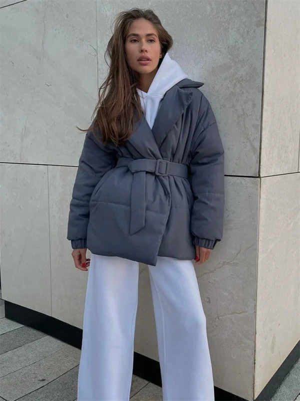 Moopsi Winter Lace-Up Pocket Parkas Outwear Female V-Neck Loose Long Sleeve Fashion High Waist Bandage Coat Ladies Solid Outwear