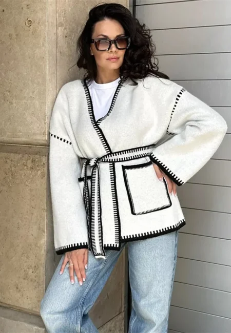 Luxurious Knit Cardigan Sweater for Women - Cozy Patchwork Style