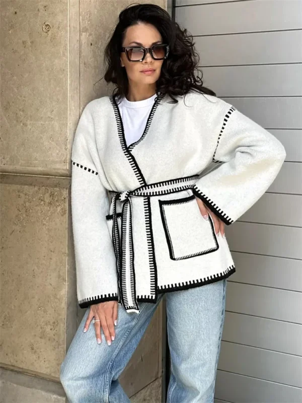 Luxurious Knit Cardigan Sweater for Women - Cozy Patchwork Style
