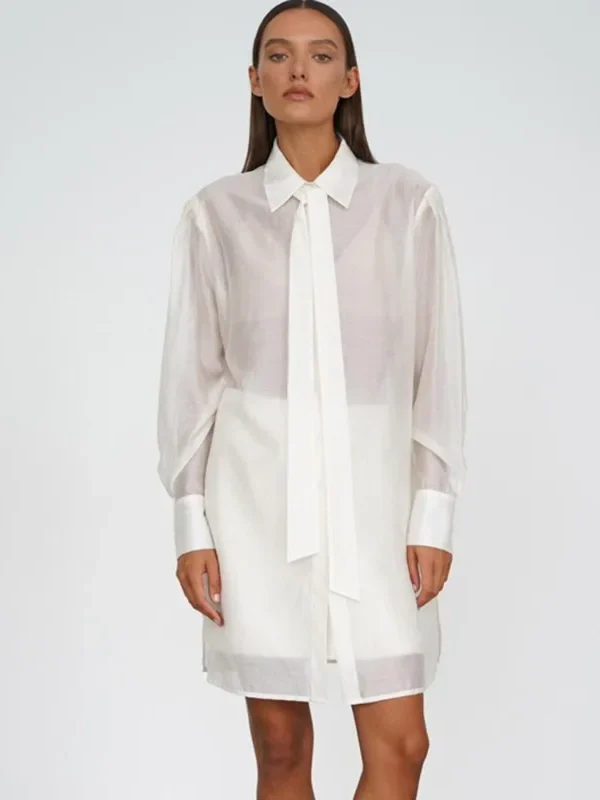Women White Blouses Casual Lapel Loose See Through Sunscreen Cardigan Summer Fashion Patchwork Commuter Women Shirt Tops
