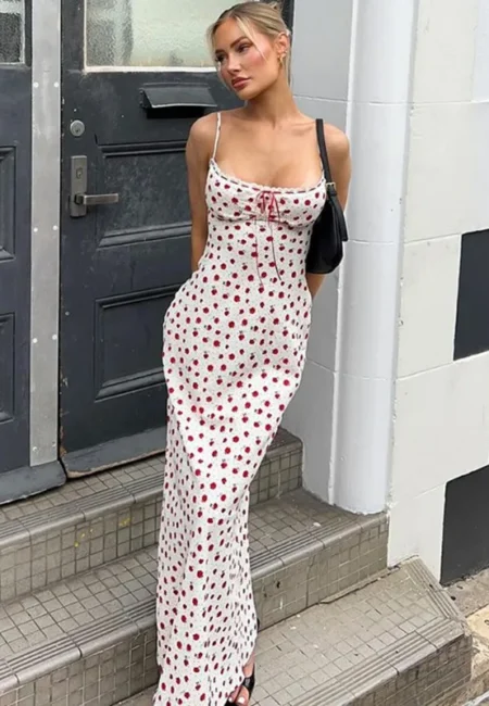 Alluring Pink Lace Print Maxi Dress - Summer Party Glamour