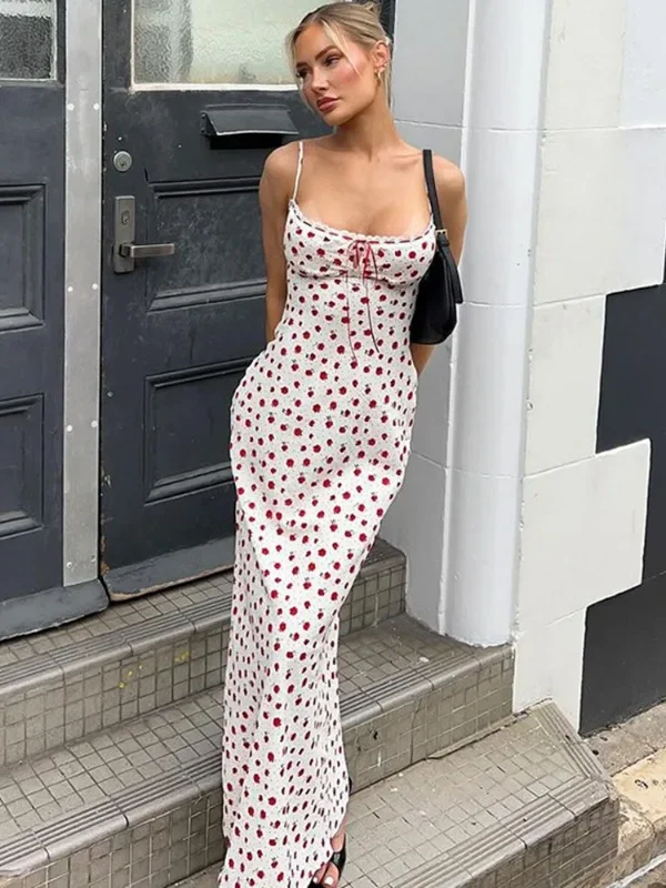 Chic Pink Lace Printed Long Dress for Summer Elegance