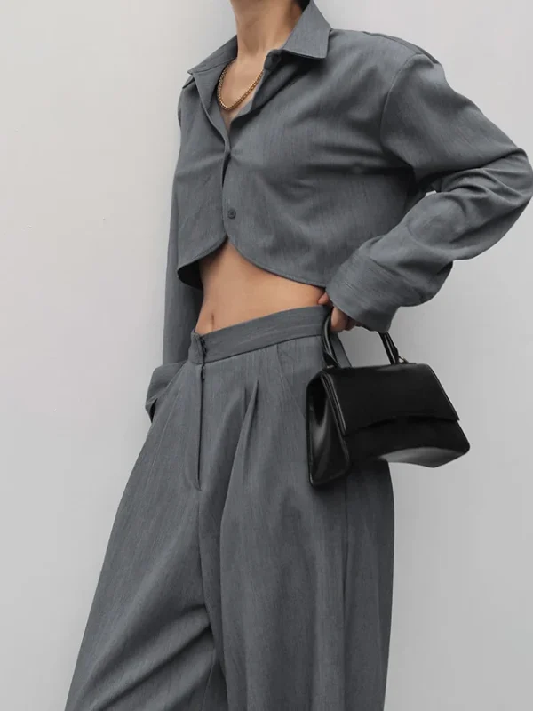 Chic Gray High Waist Pantsuit for Confident Office Style