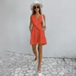 Vibrant Orange Summer Shorts Suit for Effortless Elegance