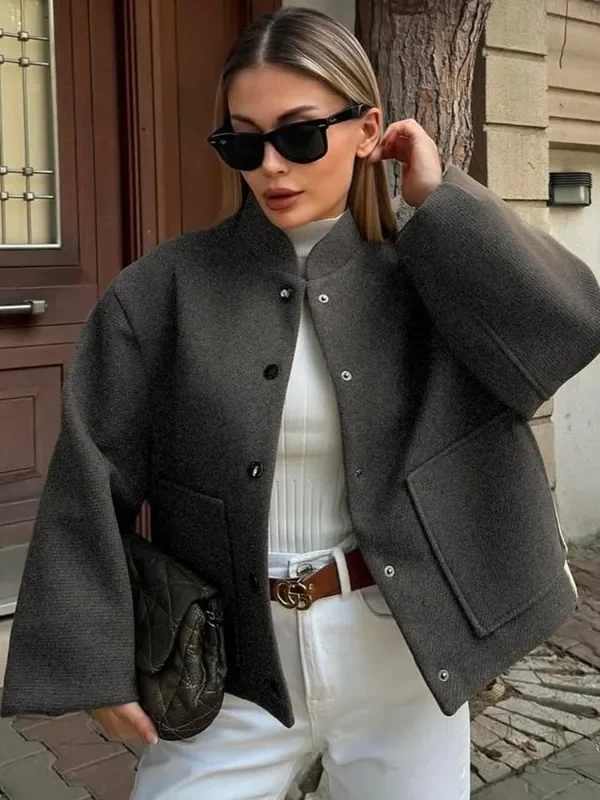 Moopsi  Women's Short Jacket Spring Solid Button Loose Casual Office Lady Jacket Women Long Sleeve Patchwork Streetwear Coats