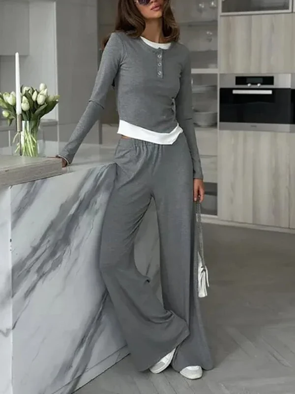Sophisticated Women's Casual Pants Set with Stylish Patchwork Top