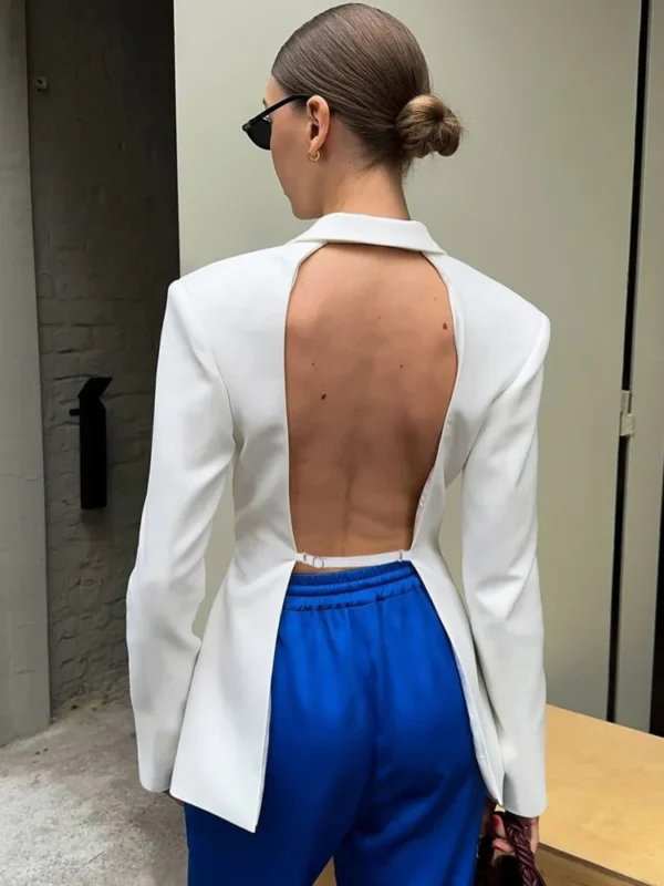 Moopsi  Autumn Long Sleeve Blazer Women Fashion Notched Collar Backless Pocket Suit Jacket Ladies Winter Elegant Blazers