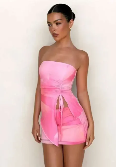 Pink Party Crop Top & Mini Skirt Set - Summer Festival Outfit