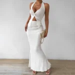 Chic Two-Piece Summer Set: Lace-Up Top & Long Skirt Elegance - Image 2